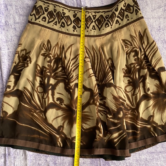 The Limited A Line silk pleats knee length skirt brown tan floral zipper vintage - Picture 11 of 16